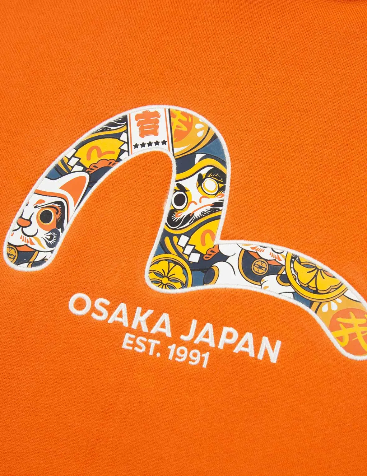 Zip-up Daruma and Fortune Cat Print Hooded Sweatshirt