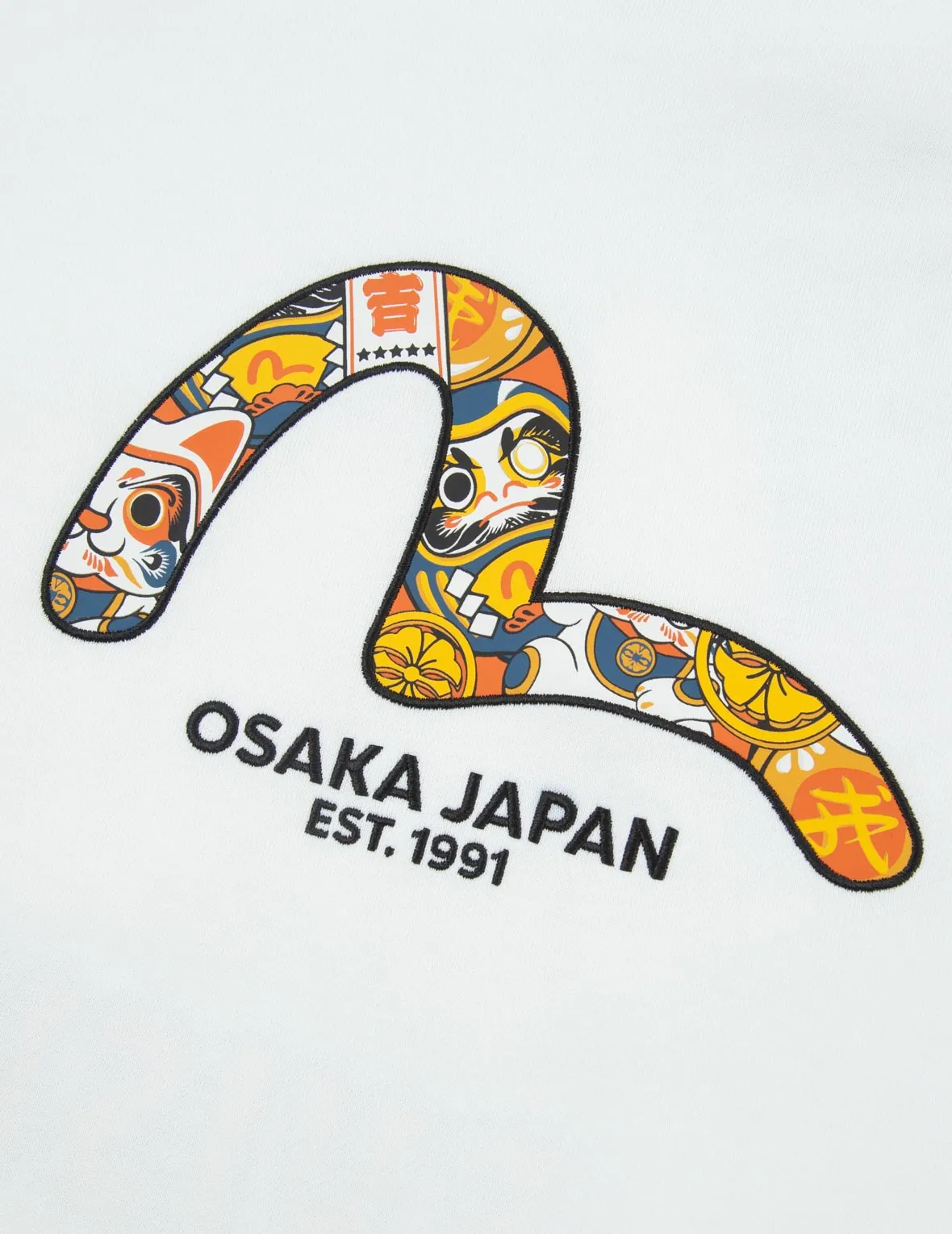 Zip-up Daruma and Fortune Cat Print Hooded Sweatshirt