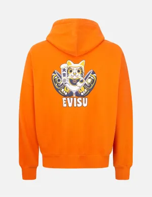 Zip-up Daruma and Fortune Cat Print Hooded Sweatshirt