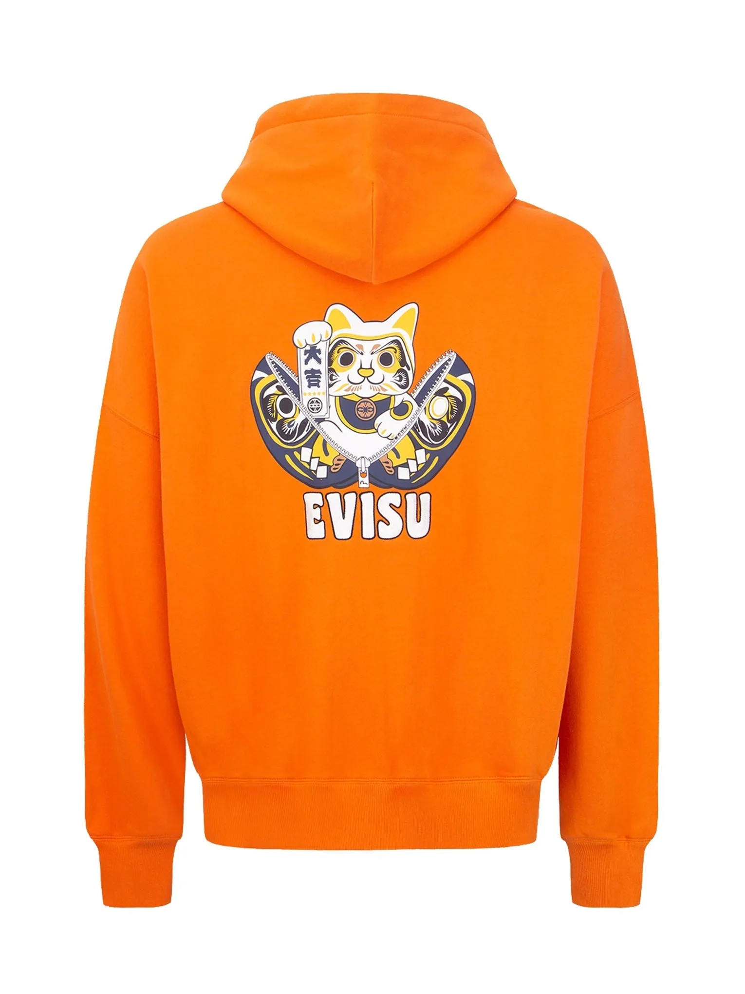 Zip-up Daruma and Fortune Cat Print Hooded Sweatshirt