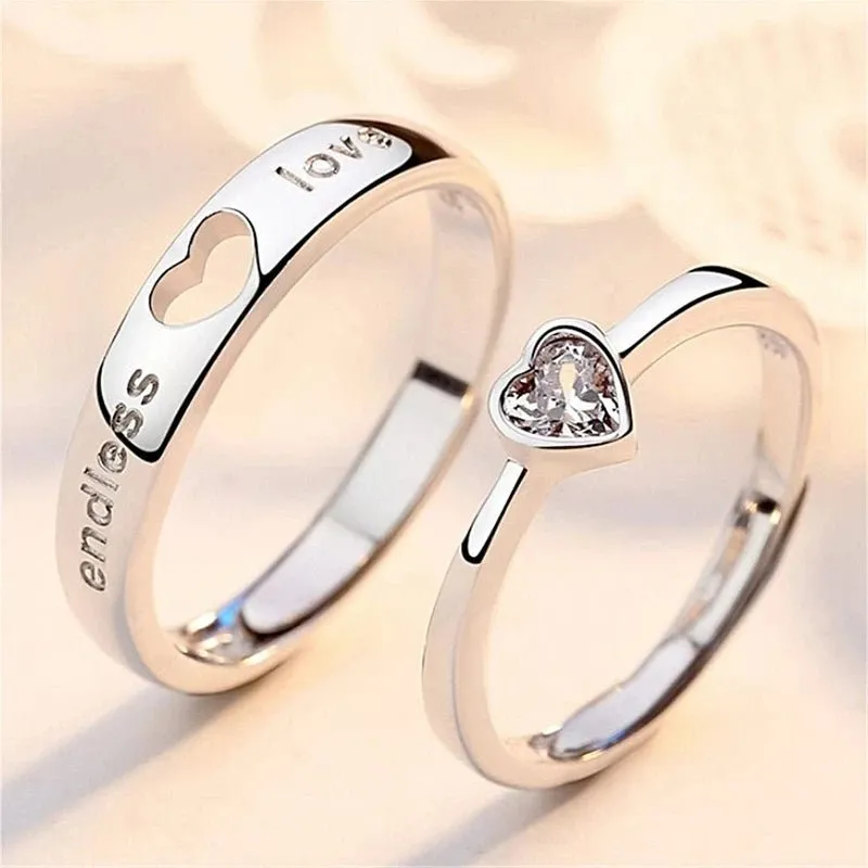 Zircon Heart Couple Rings Set – Timeless Wedding Jewelry for Him and Her