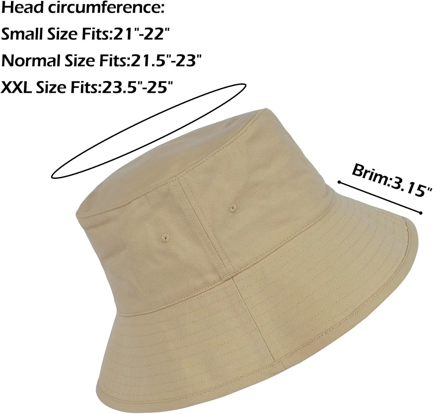 Zylioo XXL Oversize 100% Cotton Bucket Hat,Adjustable Floppy Fishing Hat,Big Size Travel Sun Hat